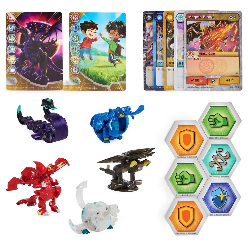 Coffret collection Bakugan Legends, lot de 4 comprenant Maxodon Bakugan, Montrapod Geogan, Trox Nova, Dragonoid X Auxillataur Ultra et 6 BakuCores, jouets pour enfants à partir de 6 ans