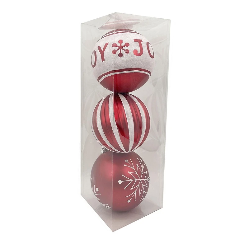 Holiday Time 200 mm Shatterproof Christmas Ornaments, Red & White, 3 Count