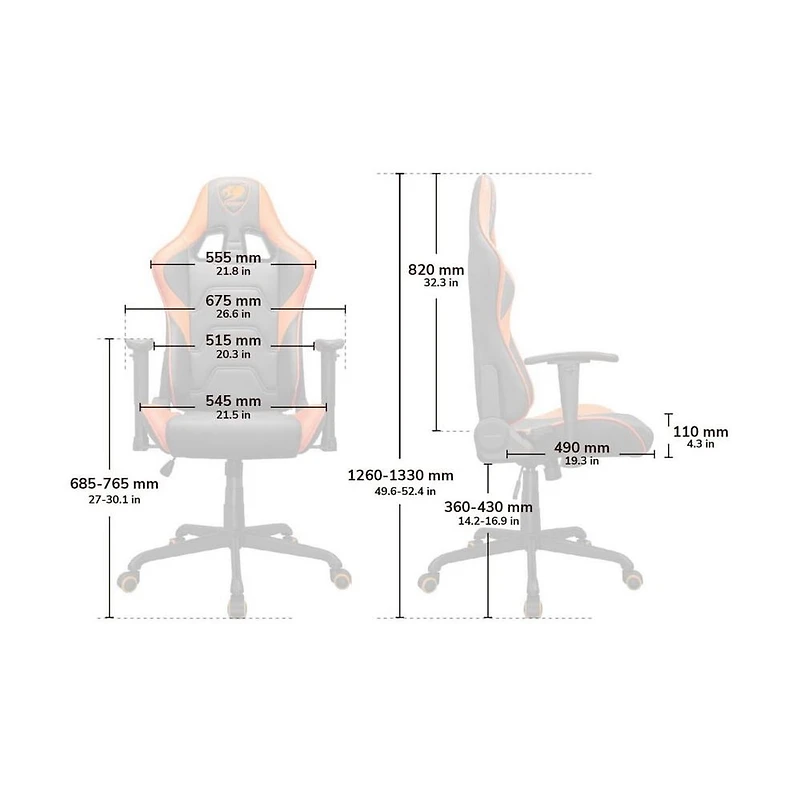Chaise de gaming Cougar Armor Elite - Cuir PVC avec dossier inclinable jusqu'à 160º, accoudoirs 2D réglables et mécanisme d'inclinaison ajustable, coussins pour la tête et les lombaires