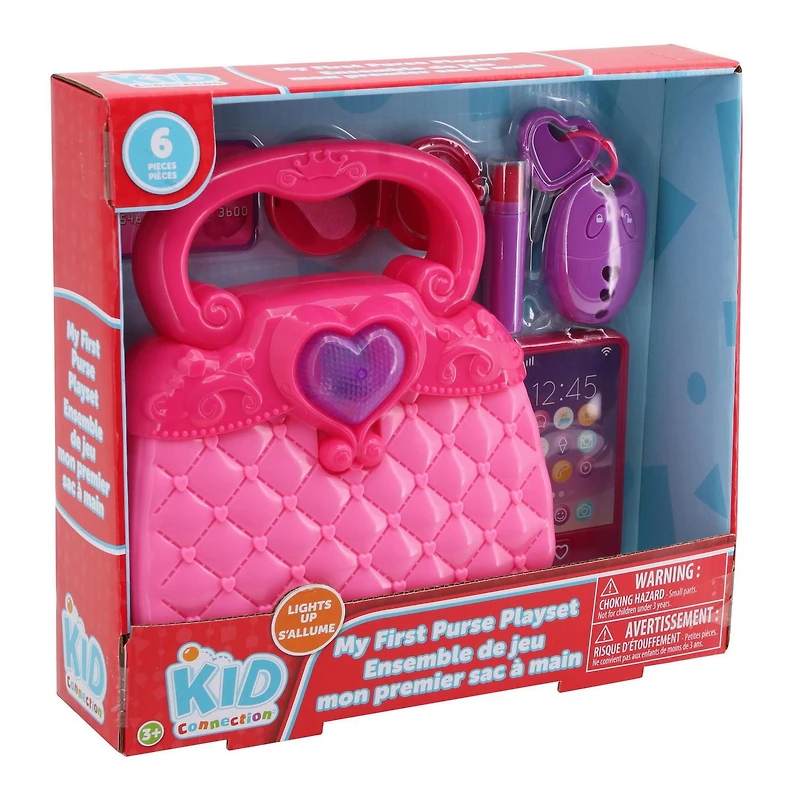 Kid Connection My First Purse with Light 6 Piece Pretend Playset for Ages 3+, 6pcs Set