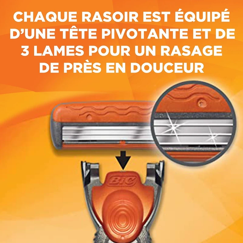 Rasoir jetable rechargeable pour hommes BIC Comfort 3 Hybrid, lames de rasoir, 3 lames, 2 manches et 20 cartouches, pour un rasage confortable, paquet de 20. paquet de 20