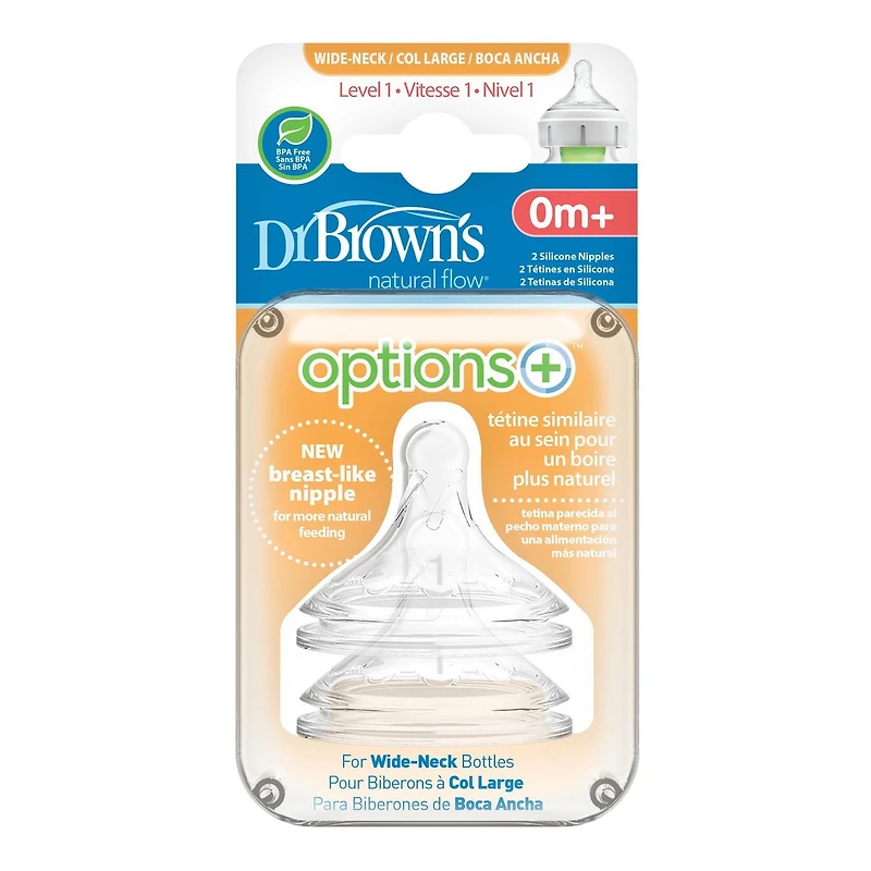 Tétines en silicone deux packet en Col large de Dr. Brown's Natural Flow Options+ vitesse 1