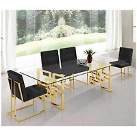 TABLE À MANGER EN VERRE DIVA avec pieds en acier inoxydable et plateau en verre trempé transparent