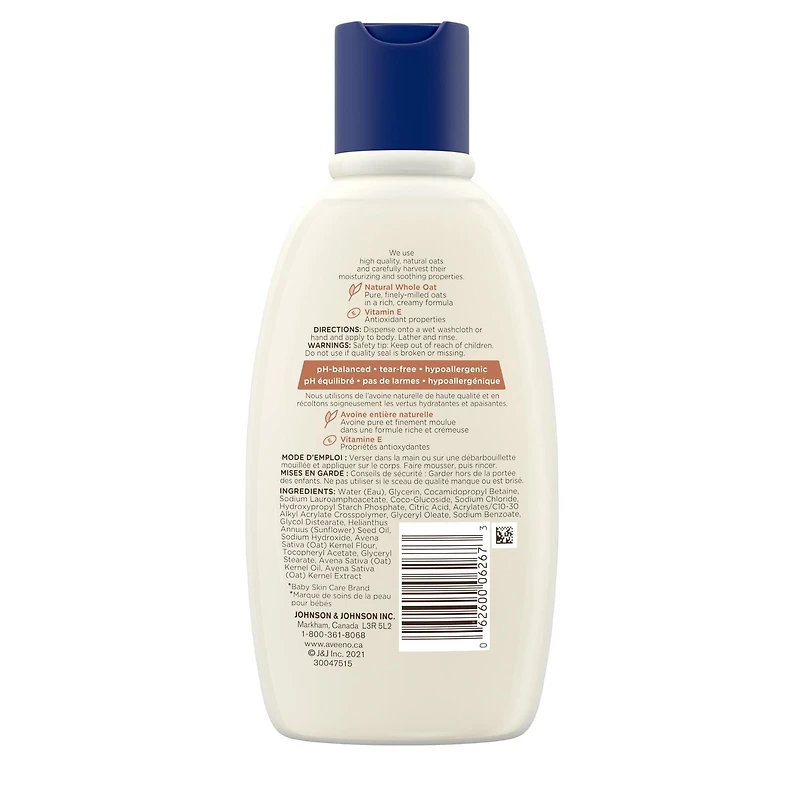 Aveeno Baby Nettoyant crémeux Hydratation apaisante pour la peau sensible - Avoine naturelle + vitamine E - Sans parfum, 236 ml