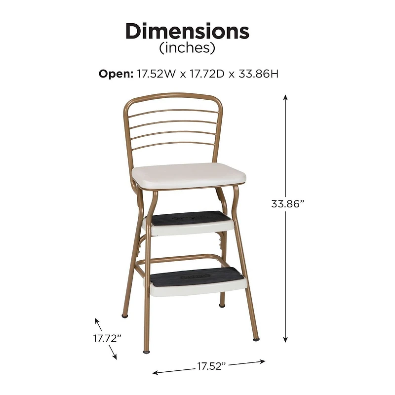 COSCO Stylaire Steel Retro Chair + Step Stool with Flip-Up Vinyl Seat (Gold/Cream)