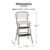 COSCO Stylaire Steel Retro Chair + Step Stool with Flip-Up Vinyl Seat (Gold/Cream)