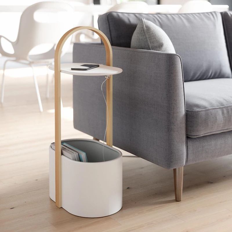 Umbra BELLWOOD - Tablette range magazines et cables blanc et bois