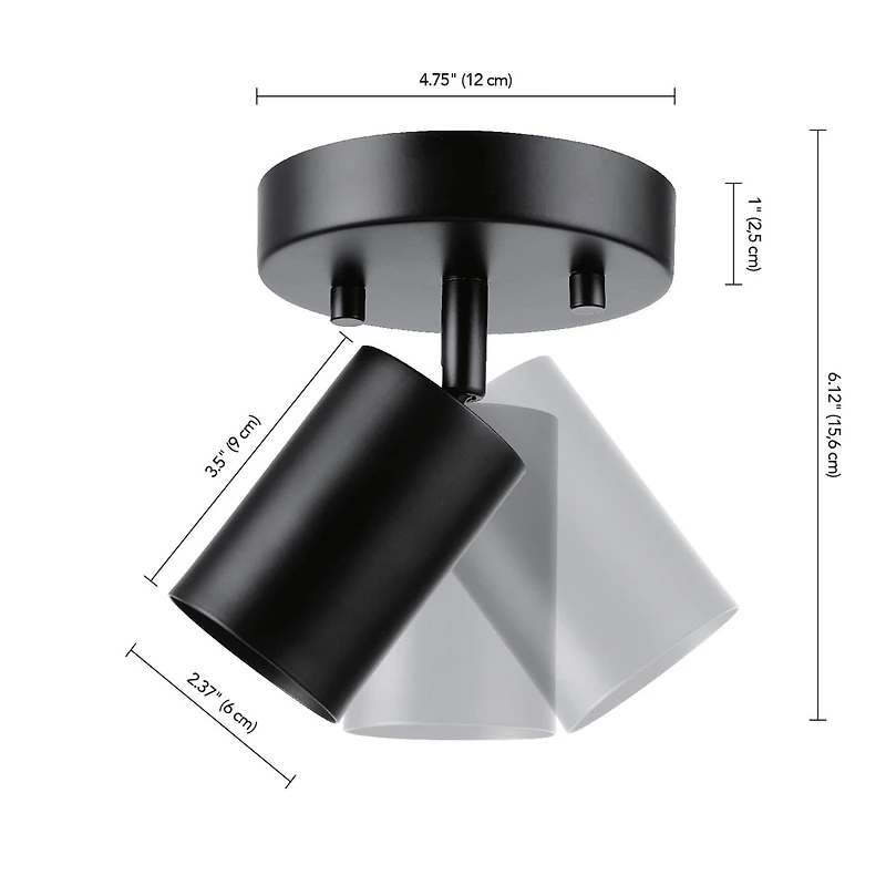 Plafonnier projecteur à une tête Pratt, noir mat