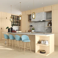 Lot de 4 tabourets de bar modernes Homy Casa, pivotants à 360°, siège rembourré confortable, tissu élégant et pieds en chêne, bleu
