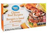 Burgers de bœuf et fromage surgelés Great Value 8 x 113 g, 904 g