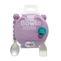 melii Silicone Animal Bowl with Lid and Utensils for Toddlers and Kids - Cat