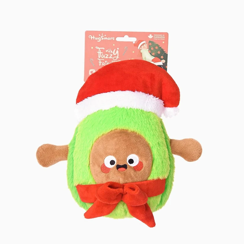 Hugsmart Santa Avocado Plush Dog Toy - Fuzzy, Squeaky, for Small & Medium Dogs