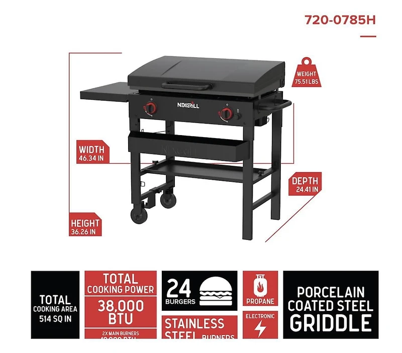 Daytona 2-Burner Propane BBQ Gas Griddle in Black with Hinged Lid