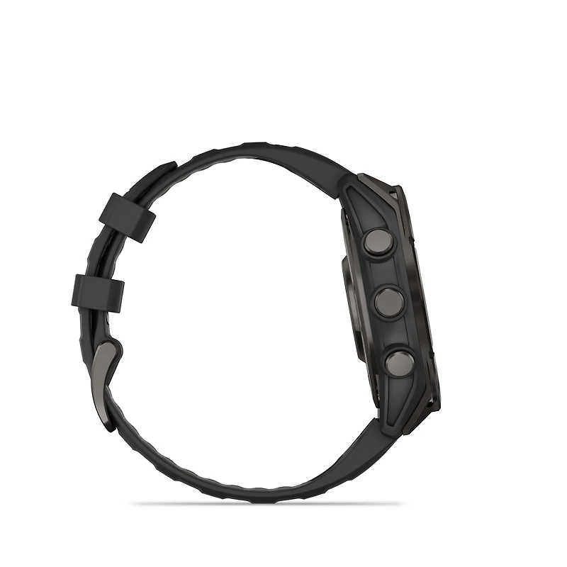 Montre intelligente GPS Garmin fēnix® 8 avec écran AMOLED et objectif saphir - 47 mm - Lunette en titane DLC gris carbone avec bracelet en silicone noir/gris galet