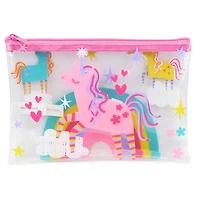 Pen + Gear Trousse à crayons plate transparente avec motif de licorne et d’arc-en-ciel