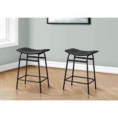Monarch Specialties  Tabouret De Bar, Hauteur Du Comptoir, Ensemble De 2, Cuisine, Aspect Cuir Noir, Métal Noir, Contemporain, Moderne
