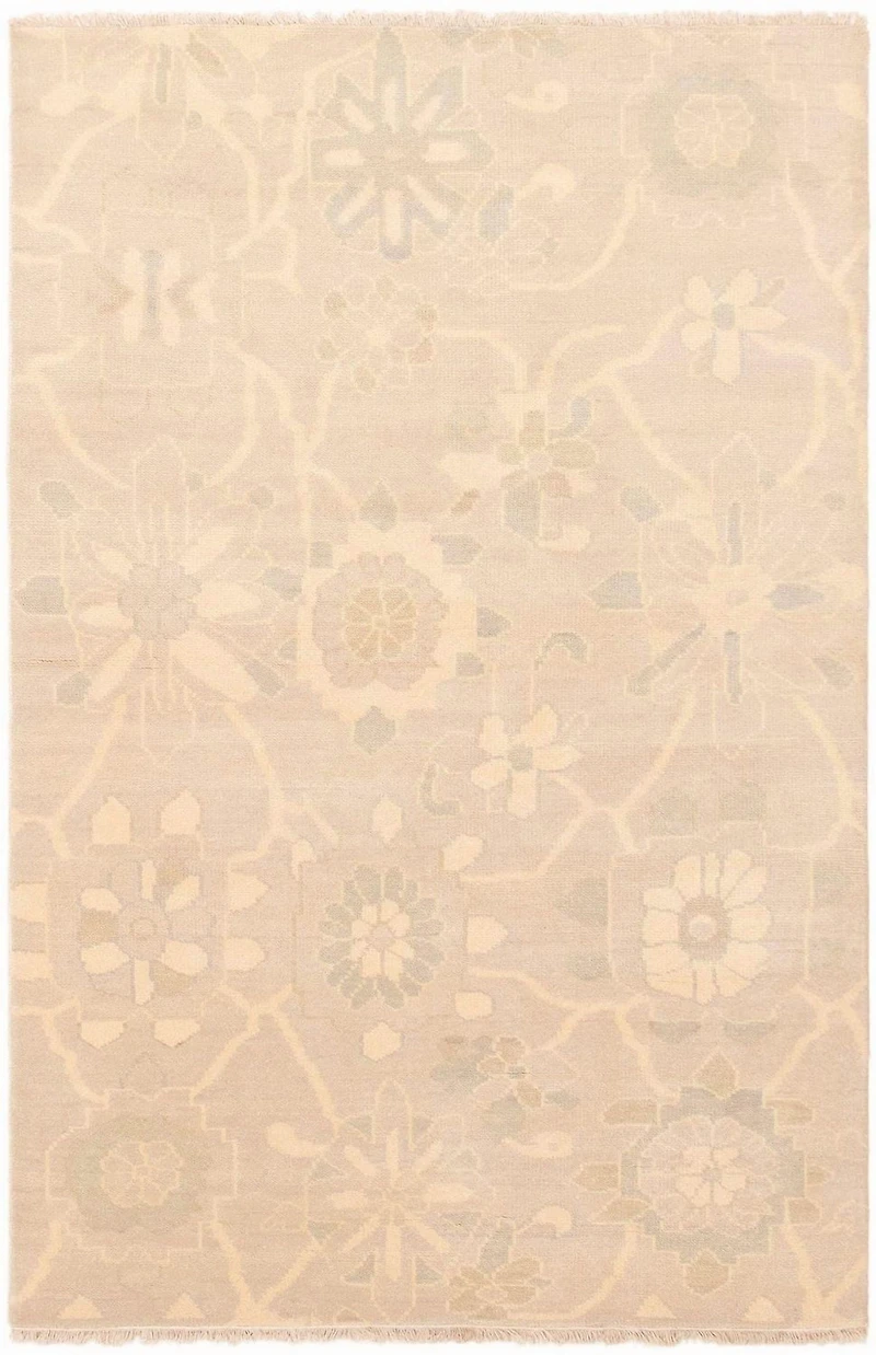 ECARPETGALLERY Tapis Noué à la Main pour Salon, Salle à Manger et Chambre à Coucher Floral Collection Oushak Prestige 5'2" x 7'10" en Ivoire