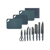 Thyme & Table 20-Piece Stainless Steel Knife and Cutting Board Set, Blue