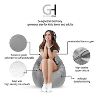 Fauteuil poire Gouchee Home Sambre mauve – Tissu polyester velours doux avec rembourrage en billes de polystyrène, adapté aux adultes et aux adolescents, siège léger et portable pour dortoir ou salon