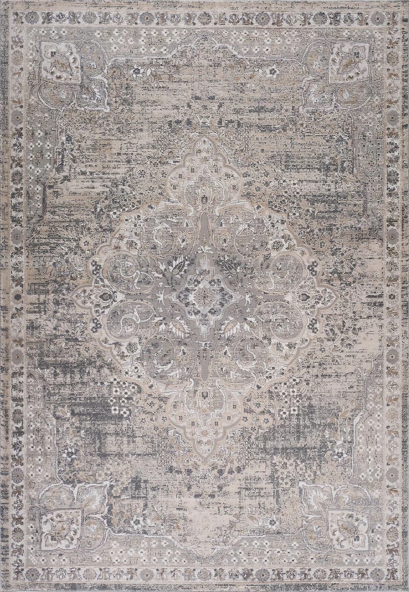 Tapis d'interieur classique Atlas Rug Branch, gris beige, oriental - Salon, chambre, salle a manger et cuisine