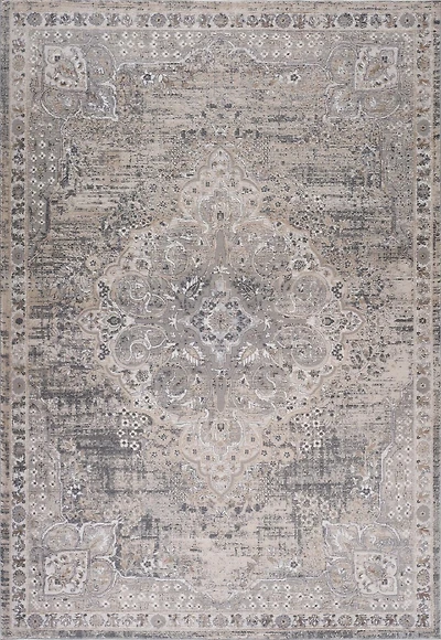 Tapis d'interieur classique Atlas Rug Branch, gris beige, oriental - Salon, chambre, salle a manger et cuisine
