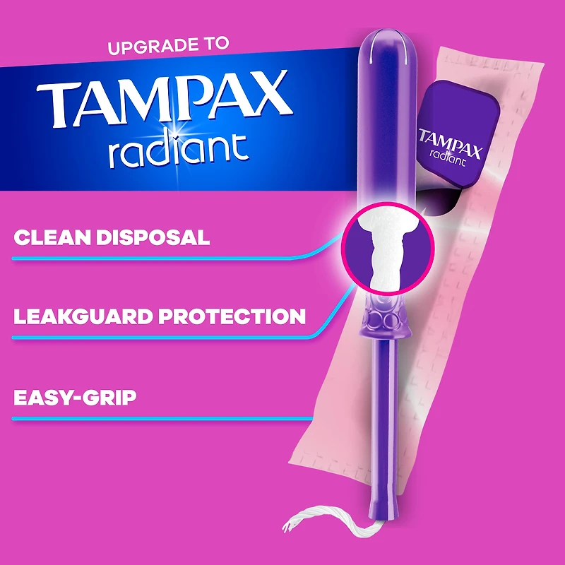 Tampons Tampax Pearl avec tresse anti-fuites LeakGuard, degré d’absorption régulier, non parfumés, 50 tampons 50CT