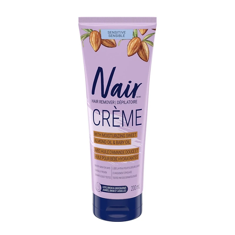 Nair Hair Removal Crème for Sensitive Skin with Sweet Almond Oil and Baby Oil, 200 mL