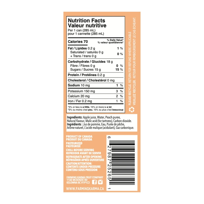 Farming Karma Fruit Soda Aux Pêche 4x285 ml - Ingrédients entièrement naturels