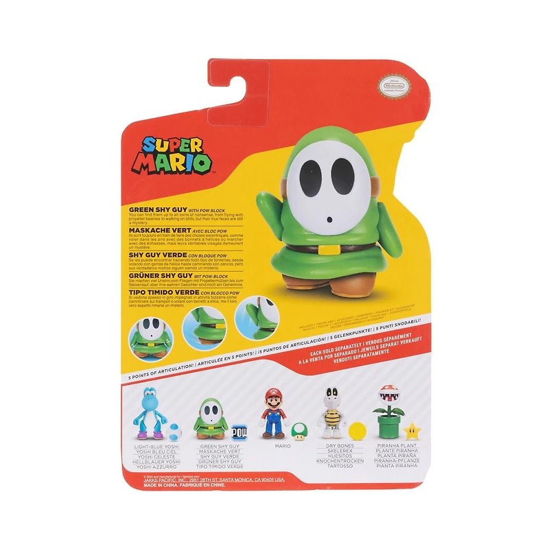 Figurine Super Mario de 4 pouces – Maskass vert avec Bloc POW