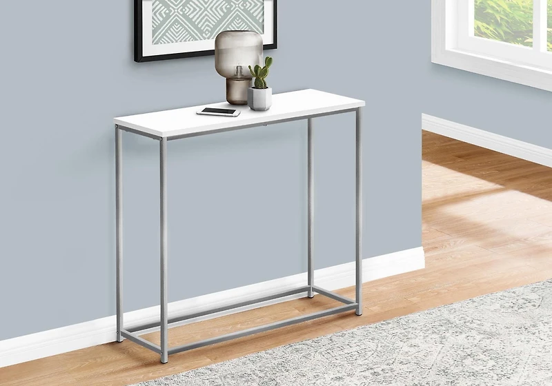 Monarch Specialties Accent Table, Console, Entryway, Narrow, Sofa, Living Room, Bedroom, Metal, Laminate, White, Grey, Contemporary, Modern