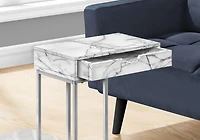 Monarch Specialties Table D'appoint, En Forme De C, Bout, Côté, Collation, Tiroir De Rangement, Salon, Chambre À Coucher, Métal, Stratifié, Aspect Marbre Blanc, Gris, Contemporain, Moderne