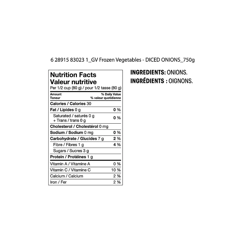 Oignons en dés naturels Great Value 750g