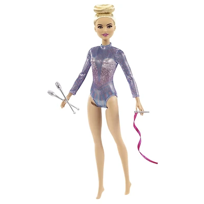 Barbie Rhythmic Gymnast Blonde Doll (12-in/30.40-cm), Leotard & Accessories, Ages 3+