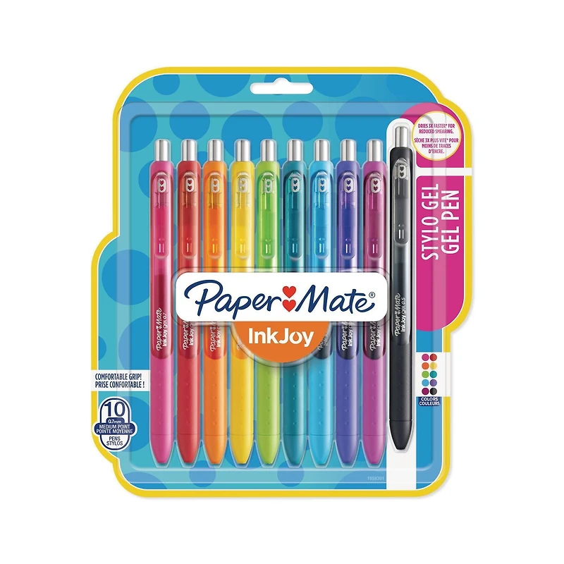 Stylo de gel Paper Mate Inkjoy, couleurs assorties, paq. de 10