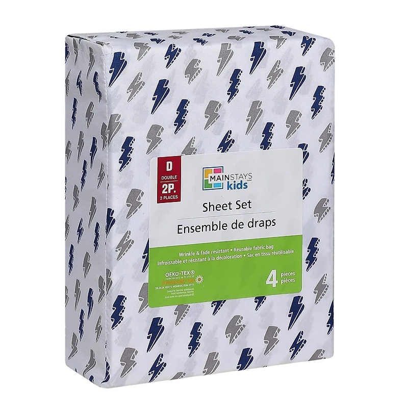 Mainstays Kids Printed Easy Wash Soft-Microfiber Sheet Set, Available Sizes: Twin, Double
