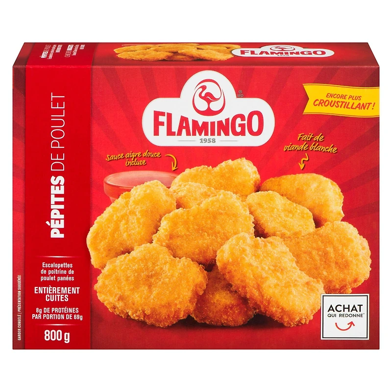 Flamingo pépites panées de poulet avec sauce aigre-douce entièrement cuites