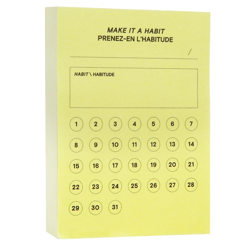 Post-it® Printed Notes, Habit Tracker, Yellow, 2.9 in x 4 in (73mm x 101mm)