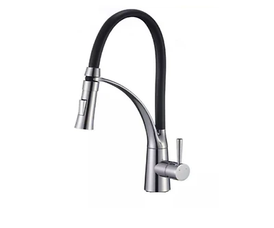 DROP Bath and Kitchen DR091020 Single Hole Brass Kitchen Sink Faucet with Round shape in Chrome/Black color