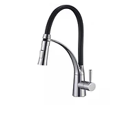 DROP Bath and Kitchen DR091020 Robinet d'évier de cuisine monotrou en laiton avec forme ronde en couleur Chrome/Noir