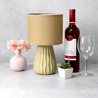 Simple Designs 11.02" Traditional Mini Modern Ceramic Texture Pastel Accent Bedside Table Desk Lamp with Matching Fabric Shade for Bedroom, Nightstand, Living Room, Entryway