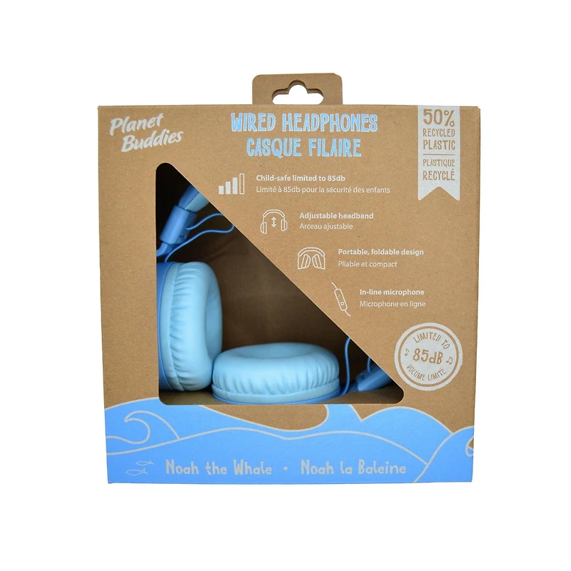 Planet Buddies Écouteurs filaires pour enfants composés à 50% de plastiques recyclés - Baleine