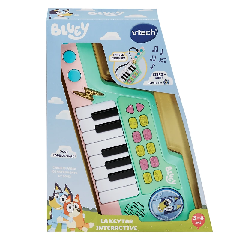 VTech® Bluey Bluey’s Keytar Toy Piano and Guitar Combo for Toddlers - French Version, 3-6 Yrs, VT BLUEY'S KEYTAR FR