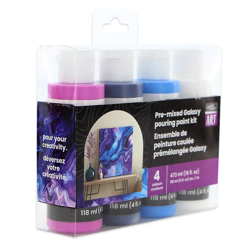 UNIQUE Creativ ART Ensemble de peinture coulante Galazy, prémélangée, 4 × 118 ml