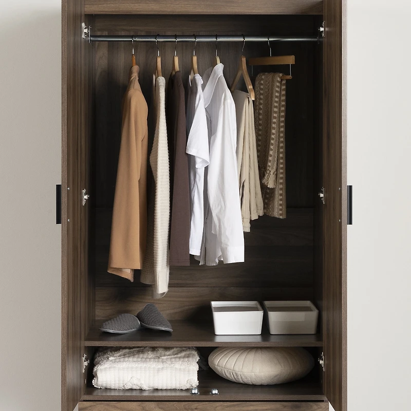 South Shore Musano Wardrobe Armoire with Doors and Drawers, in Natural Walnut