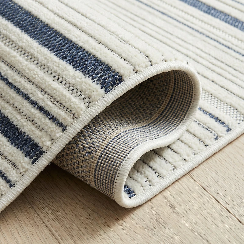 Tapis d'interieur exterieur abstrait Rug Branch Maise, bleu creme, moderne - Entree, couloir, salle de bain et cuisine