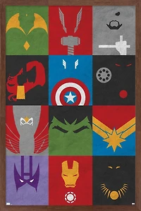 Marvel Comics - Avengers - Minimalist Grid Wall Poster, 22.375" x 34" Framed