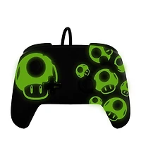 PDP Manette filaire REMATCH GLOW : 1-Up Mushroom (Switch) Redonnez des couleurs à vos séances de jeu avec la manette REMATCH GLOW filaire pour Nintendo Switch™! Dynamisez vos séances de jeu grâce à un design unique phosphorescent, à l’audio dans le jeu et aux capacités de clavardage USB.