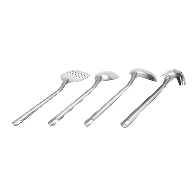 Mainstays Ensemble d'ustensiles de cuisine 4 Pièces en acier inoxydable, spatule, cuillère à fentes, louche et cuillère à pâtes Outils de cuisine indispensables