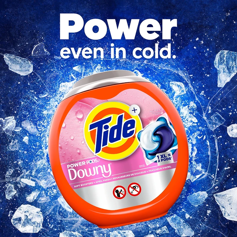 Capsules de détergent à lessive Tide Power PODs + Downy, rehausseurs de douceur + Fraîcheur d’avril, capsules de détergent pour le lavage de la lessive, compatible avec les laveuses HE 63 Unité