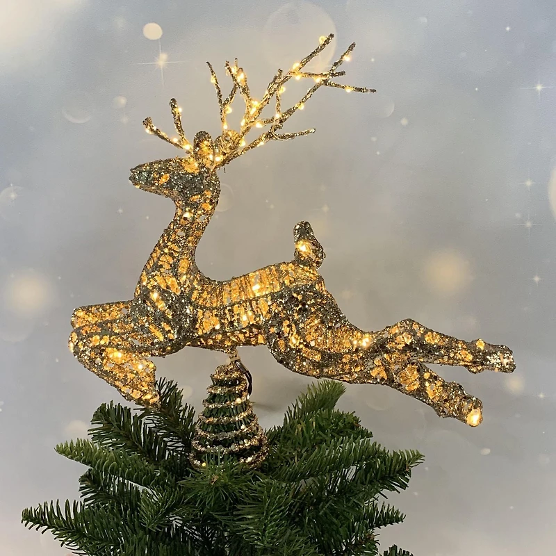 Cerf pour cime de sapin de Noël Holiday Time de 11,5 pouces avec micro-lumières à DEL